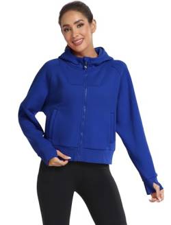 MoFiz Laufjacke Damen Trainingsjacke Sportjacke Fleecejacke Hoodies Sweatjacke mit Reißverschluss fur Herbst Winter Blau S von MoFiz