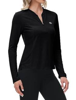 MoFiz Laufshirt Damen Langarm Sportshirt Wandershirt Langarm Tops Fitness Langarmshirt Einfarbig Casual Funktionsshirt Schwarz L von MoFiz