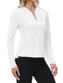 MoFiz Laufshirt Damen Langarm Sportshirt Wandershirt Langarm Tops Fitness Langarmshirt Einfarbig Casual Funktionsshirt Weiß XXL von MoFiz