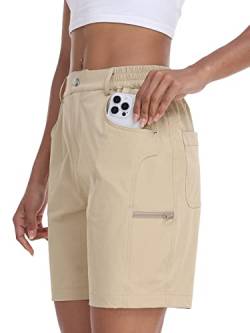 MoFiz Outdoor Shorts für Damen Kurze Wanderhose Stretch Bermuda Cargo atmungsaktiv Shorts Khaki S von MoFiz