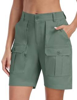 MoFiz Outdoor Shorts für Damen Kurze Wanderhose Stretch Bermuda Cargo atmungsaktiv Shorts Sommer Grün 3XL von MoFiz