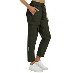 MoFiz Outdoorhose Damen Jogginghose Leichte Wanderhose Workout Trekkinghose Wasserdicht Winddicht Casual Verkürzte Cargohose Grün L von MoFiz