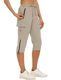 MoFiz Outdoorhose Damen Leichte Cargohose Jogginghose Atmungsaktiv Hiking Pants mit Kordelzug Khaki S von MoFiz
