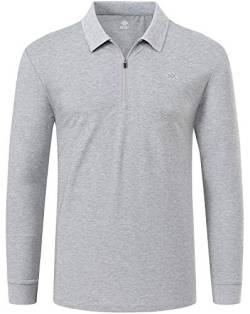 MoFiz Polo Shirt Herren Polohemd Langarm Baumwolle Shirt mit Reißverschluss Polo Arbeitsshirt GrauFleckig XL von MoFiz