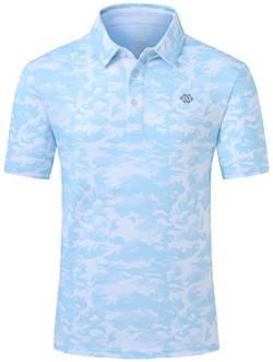 MoFiz Polo Shirt Männer Kurzarm Camouflage Sport Active Sommer Sonnenschutz Funktion Jersey Atmungsaktiv Wandern Golf T-Shirt Camo Hellblau L von MoFiz