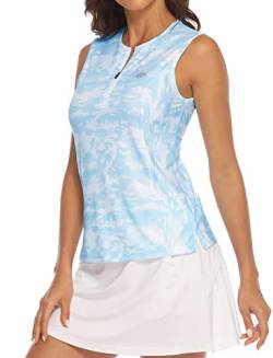 MoFiz Polo Shirts Damen Ärmellose Elegant Sommer T-Shirts Golf Tennis Shirts Mit Reißverschluss Camo Blau S von MoFiz