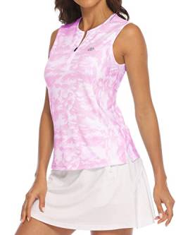 MoFiz Polo Shirts Damen Ärmellose Elegant Sommer T-Shirts Golf Tennis Shirts Mit Reißverschluss Camo Rosa S von MoFiz