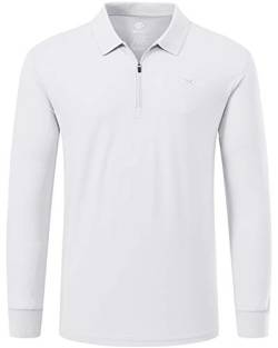 MoFiz Polohemd Herren Langarm Polo Shirt Baumwolle Golf Poloshirt mit Reißverschluss Weiß L von MoFiz