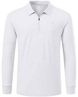MoFiz Polohemd Herren Langarm Polo Shirt Baumwolle Golf Poloshirt mit Reißverschluss Weiß M von MoFiz