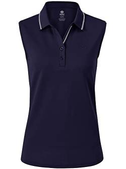 MoFiz Poloshirt Ärmellos Damen Golf Polo Sommershirts Atmungsaktiv Sport Top mit Kragen Marineblau L von MoFiz