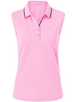 MoFiz Poloshirt Ärmellos Damen Golf Polo Sommershirts Atmungsaktiv Sport Top mit Kragen Rosa XL von MoFiz