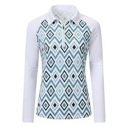 MoFiz Poloshirt Damen Langarm Golf Polohemd Top Schnelltrocknend Gym Laufen Outdoor Wander UV T-Shirt Sport Polos mit 1/4 Zip Grün XL von MoFiz