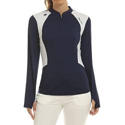 MoFiz Poloshirt Damen Langarm Polohemd Atmungsaktiv mit Reißverschluss für Golf Tennis Marineblau L von MoFiz