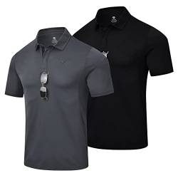 MoFiz Poloshirt Herren Kurzarm Taktisches Polohemd 2er Pack Militär Funktionsshirt Schnelltrocknend Sport T-Shirt Druckknopf mit Ärmeltasche und Klettflächen Dunkelgrau & Schwarz EU XL(US L) von MoFiz