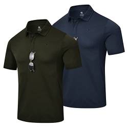 MoFiz Poloshirt Herren Kurzarm Taktisches Polohemd 2er Pack Militär Funktionsshirt Schnelltrocknend Sport T-Shirt Druckknopf mit Ärmeltasche und Klettflächen Marineblau & Armeegrün EU XXL(US XL) von MoFiz