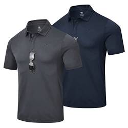 MoFiz Poloshirt Herren Kurzarm Taktisches Polohemd 2er Pack Militär Funktionsshirt Sommer Golf Sport T-Shirt Druckknopf mit Ärmeltasche und Klettflächen Dunkelgrau & Marineblau EU L(US M) von MoFiz