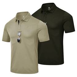 MoFiz Poloshirt Herren Kurzarm Taktisches Polohemd 2er Pack Militär Funktionsshirt Sommer Golf Sport T-Shirt Druckknopf mit Ärmeltasche und Klettflächen Khaki & Armeegrün EU XL(US L) von MoFiz