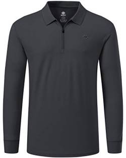 MoFiz Poloshirt Herren Langarm Polohemd Baumwolle Shirt Einfarbig Polo Golf Wintershirts mit Reißverschluss Dunkelgrau M von MoFiz