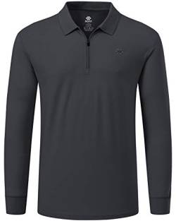 MoFiz Poloshirt Herren Langarm Polohemd Baumwolle Shirt Einfarbig Polo Golf Wintershirts mit Reißverschluss Dunkelgrau XXL von MoFiz