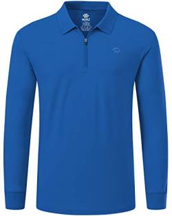 MoFiz Poloshirt Herren Langarm Polohemd Baumwolle Shirt Einfarbig Polo Golf Wintershirts mit Reißverschluss Seeblau L von MoFiz