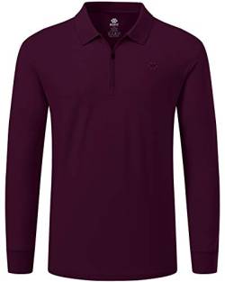 MoFiz Poloshirt Herren Langarm Polohemd Baumwolle Shirt Einfarbig Polo Golf Wintershirts mit Reißverschluss Tiefrot M von MoFiz