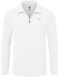MoFiz Poloshirt Herren Langarm Polohemd Shirt Einfarbig Polo Golf mit Reißverschluss Weiß S von MoFiz