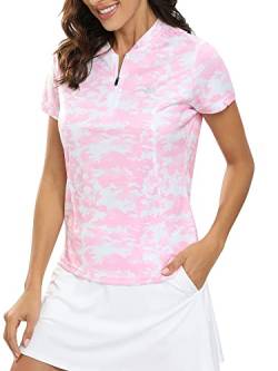 MoFiz Poloshirts Damen Kurzarm Polohemden Atmungsaktive Polo T Shirts Top Camo Rosa S von MoFiz