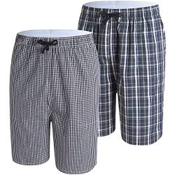 MoFiz Pyjamahose Herren Kurz Schlafanzughose Karierte Schlafshorts Baumwolle Weit Nachtwäsche Bündchen 2 Pack-B 3XL (Etikett: US 2XL) von MoFiz