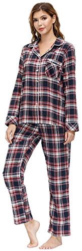 MoFiz Schlafanzug Damen Langarm mit Bündchen Pyjama Anzug Baumwolle Sleepwear Winter mit Knopfleiste 2XL von MoFiz