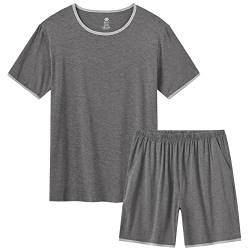 MoFiz Schlafanzug Herren Kurz Pyjamaset Kurzarm Zweiteiliger Sommer Nachtwäsche Nightwear Set mit Rundhals Design und Hose L Dunkelgrau von MoFiz