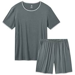 MoFiz Schlafanzug Herren Zweiteiliger Kurz Atmungsaktiv Pyjama Set Kurzarm Bequem Oberteil und Schlafanzughose Freizeitanzug Sleepwear 3XL Graublau von MoFiz