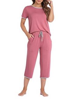 MoFiz Schlafanzug Kurz Damen Hausanzug Pyjama Set Modal Zweiteiler Nachtwäsche fur Sommer Rosa XXL von MoFiz