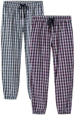 MoFiz Schlafanzughose Damen Lang Karierte Pyjamahose Baumwolle Nachtwäsche Sommer Freizeithose 2 Pack-03 M von MoFiz