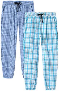 MoFiz Schlafanzughose Damen Lang Karierte Pyjamahose Baumwolle Nachtwäsche Sommer Freizeithose 2 Pack-04 S von MoFiz