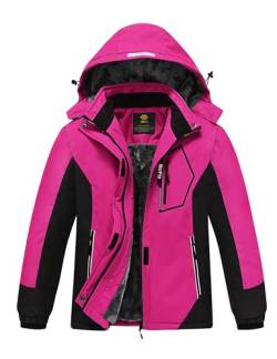 MoFiz Skijacke mädchen winterjacke warm winddicht wanderjacke fleece outerwear jackets snow wear mit mit reflektierenden Rosenrot L von MoFiz
