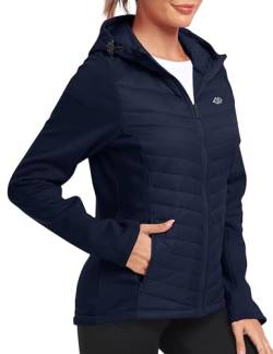 MoFiz Softshell-Jacke für Damen, mit Fleece gefüttert, leicht, isoliert, Hybrid-Daunenjacke, durchgehender Reißverschluss, Marineblau, XL von MoFiz