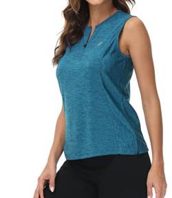 MoFiz Sport Shirts Ärmellose Damen Elegant Sommer T-Shirts Rundem Ausschnitt Mit Reißverschluss Seeblau S von MoFiz