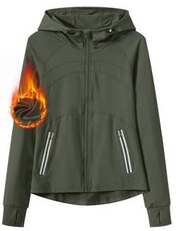 MoFiz Sportjacke Damen Leicht Trainingsjacke Mikrofleece Sweatjacke Wandershirt mit Reißverschluss Grün L von MoFiz