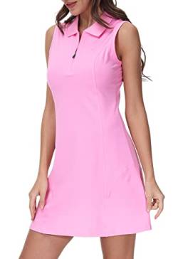 MoFiz Sportkleider Damen Tennis Golf Kleider Ärmellos Sommer Freizeitkleider Baumwolle Polokleid mit Reißverschluss Rosa L von MoFiz