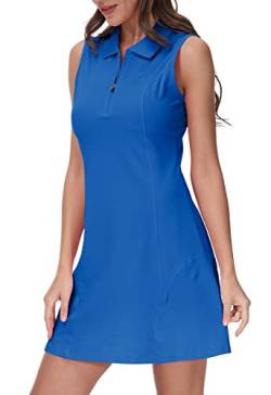 MoFiz Sportkleider Damen Tennis Golf Kleider Ärmellos Sommer Freizeitkleider Baumwolle Polokleid mit Reißverschluss Seeblau S von MoFiz