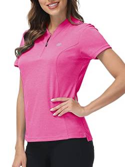 MoFiz Sportshirt Damen Kurzarm Sweatshirt Tops Einfarbig Fitness Shirt Casual Laufshirt mit Halb Reißverschluss Rosa L von MoFiz