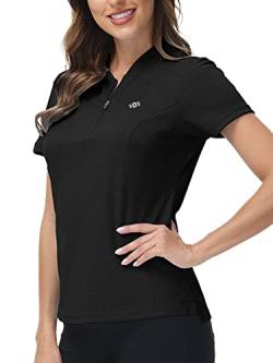 MoFiz Sportshirt Damen Kurzarm Sweatshirt Tops Einfarbig Fitness Shirt Casual Laufshirt mit Halb Reißverschluss Schwarz S von MoFiz