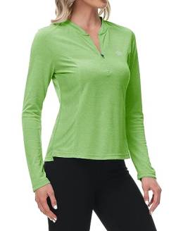 MoFiz Sportshirt Damen Langarm Sweatshirt Tops Fitness Langarmshirt Einfarbig Casual Laufshirt mit Reißverschluss Grün S von MoFiz