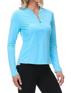 MoFiz Sportshirt Damen Langarm Sweatshirt Tops Fitness Langarmshirt Einfarbig Casual Laufshirt mit Reißverschluss Himmelblau L von MoFiz