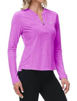 MoFiz Sportshirt Damen Langarm Sweatshirt Tops Fitness Langarmshirt Einfarbig Casual Laufshirt mit Reißverschluss Violett XL von MoFiz