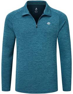 MoFiz Sportshirt Herren Langarmshirts Pullover Outdoor Trainings Laufshirt Golf Sweatshirts mit Reißverschluss Stehkragen Seeblau L von MoFiz
