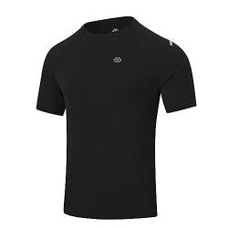 MoFiz T-Shirt Herren Kurzarm Funktionsshirts Atmungsaktiv Kurzarmshirt Schnell Trocken Laufshirts Sommer Freizeit Rundhals Sport Oberteil Schwarz 2XL von MoFiz