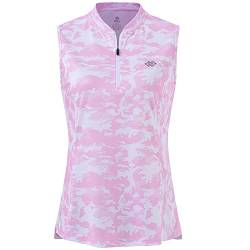 MoFiz Tank Top Damen Sport Armellose Poloshirt T Shirt Bluse mit Reißverschluss A-Camo Rosa L von MoFiz