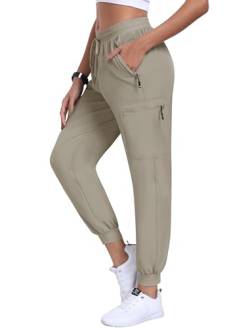 MoFiz Wanderhose Damen Jogginghose Leichte Cargohose Atmungsaktiv Trekkinghose Workout Wasserdicht Casual Outdoorhose Khaki M von MoFiz