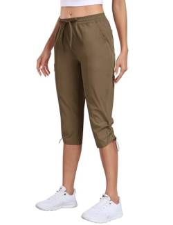 MoFiz Wanderhose Damen Outdoor Cargohose Capri Atmungsaktiv Outdoorhose Schnelltrocken Leichte Atmungsaktive Sporthose Dunkles Khaki XL von MoFiz